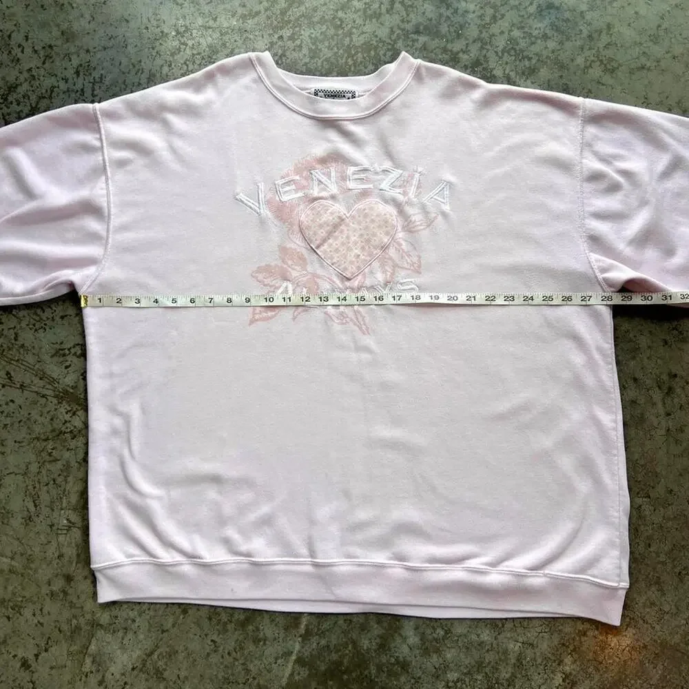 Vintage 90s Venezia Pink Embroidered Heart Sweatshirt Women's 26/28 Crewneck